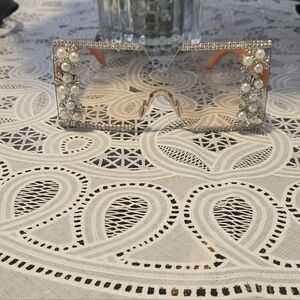 Pearl Embellished Silver Sunglasses